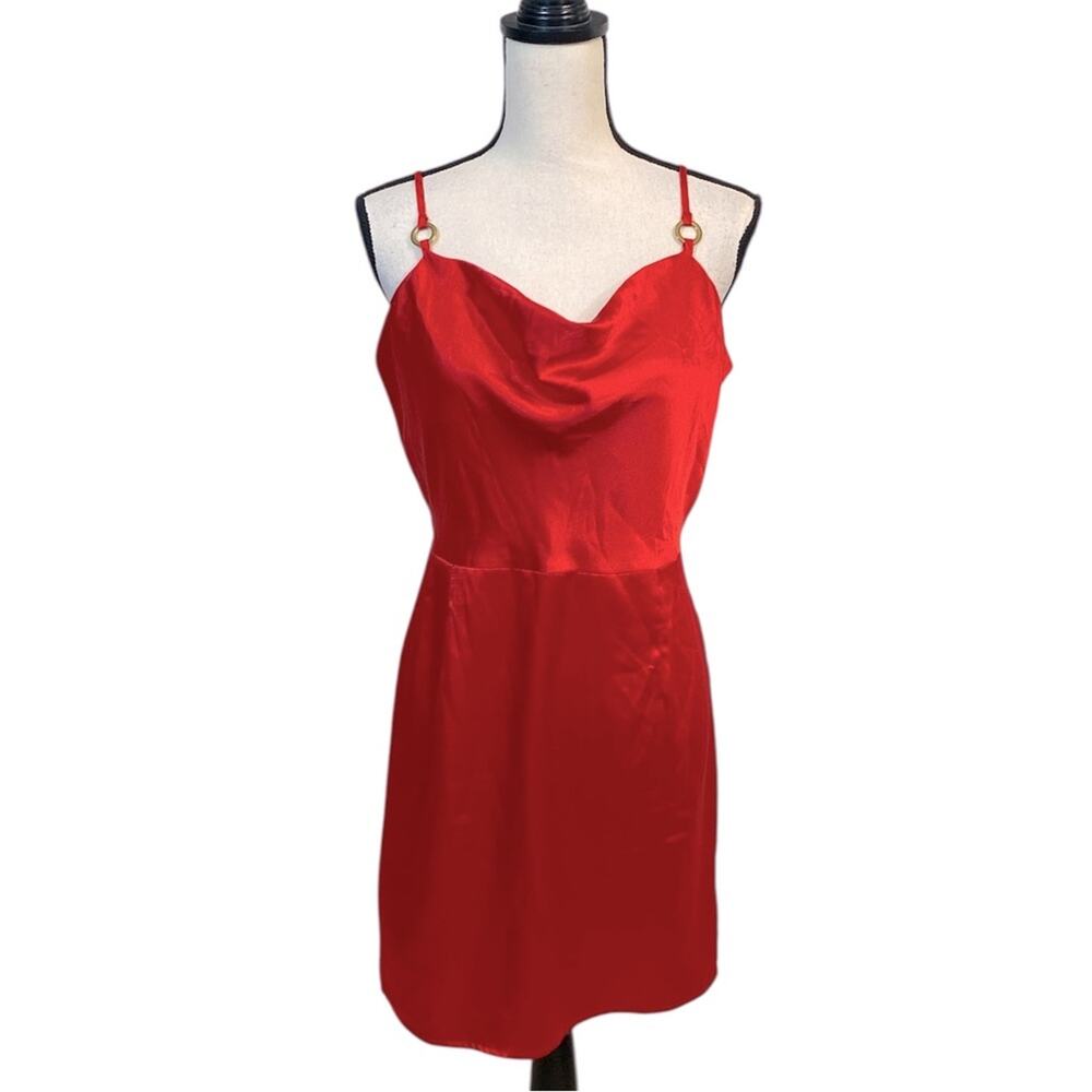 Derek Heart Red Satin Lingerie Strap Mini Slip Dress Size Large
